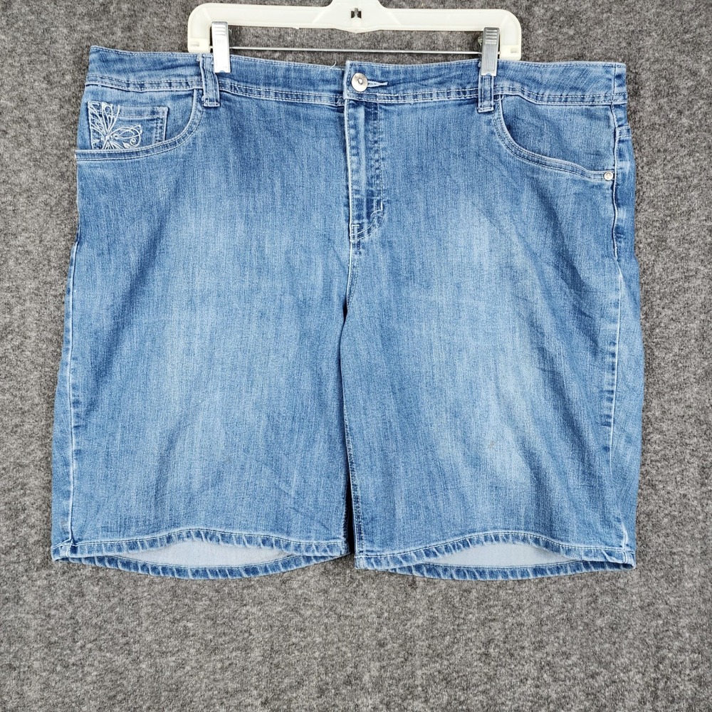 CJ Banks Denim Shorts Womens 24W Blue Butterfly Embroidered Rhinestone Bermuda